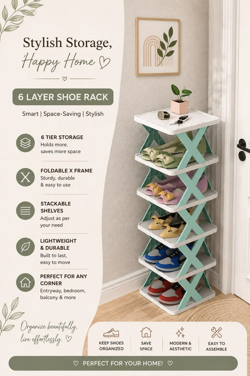 6-Tier Foldable Shoe Rack – Space-Saving Organizer